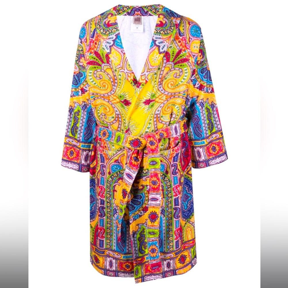 ETRO home - 100% cotton Unisex paisley rainbow terry cloth bathrobe size L NWT